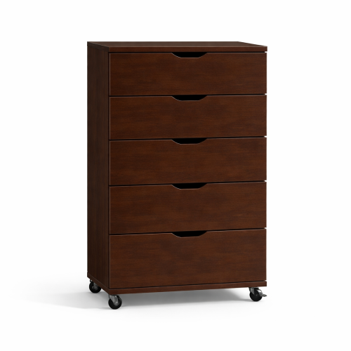 5 Drawer Dresser on Wheels Dark Brown Rolling Chest of Drawers Mobile Storage Cabinet for Bedroom Closet, Wide Drawer Organizer, 30.71" W x 15.75" D x 44.49" H