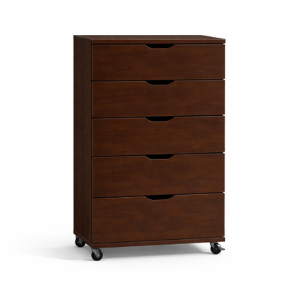 5 Drawer Dresser on Wheels Dark Brown Rolling Chest of Drawers Mobile Storage Cabinet for Bedroom Closet, Wide Drawer Organizer, 30.71" W x 15.75" D x 44.49" H