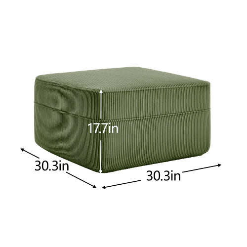 Corduroy Ottoman Green Modular Accent Ottoman with Plush Fabric and Comfortable Seating
