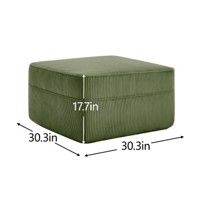 Corduroy Ottoman Green Modular Accent Ottoman with Plush Fabric and Comfortable Seating