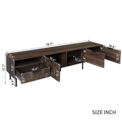 78 Inch Modern TV Stand with Storage Cabinets Walnut Media Console