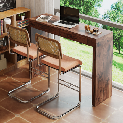Elegant natural walnut wood grain bar table -50 inches long, a practical choice for modern home decor. Walnut wood grain texture veneer, equipped with double drawers, can be used as both a bar counter