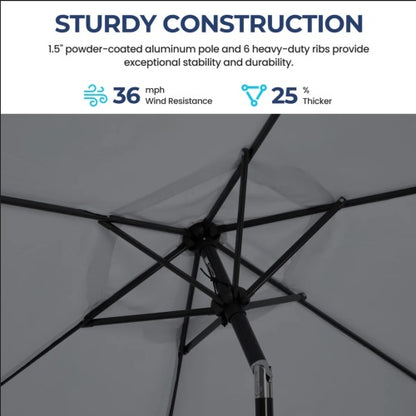 7.5 Feet Gray Market Umbrella with Crank Lift & Tilt. UV-Resistant Canopy for Pool, Backyard & Patio (Without base)