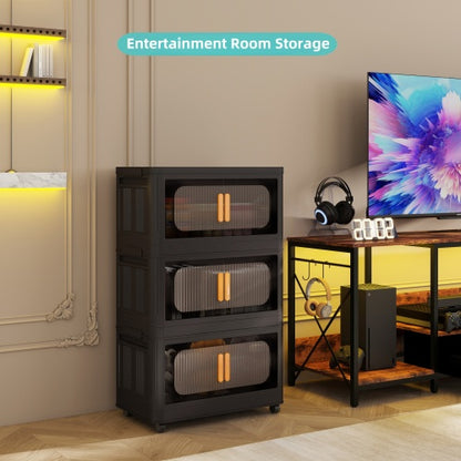 Folding Storage Cabinet with Wheels 5 Tier Collapsible Organizer Black