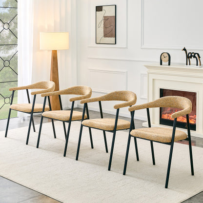 Fabric Upholstered Dining Chairs with Black Metal Legs, Set of 4, Light Khaki