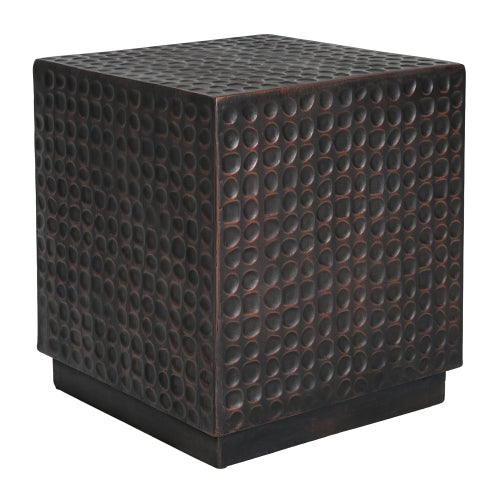 Outdoor Side Table, Patio End Table Cube, MGO Fluted Coffee Table for Outside, Garden, Backyard, Poolside Accent Table, Antique Copper