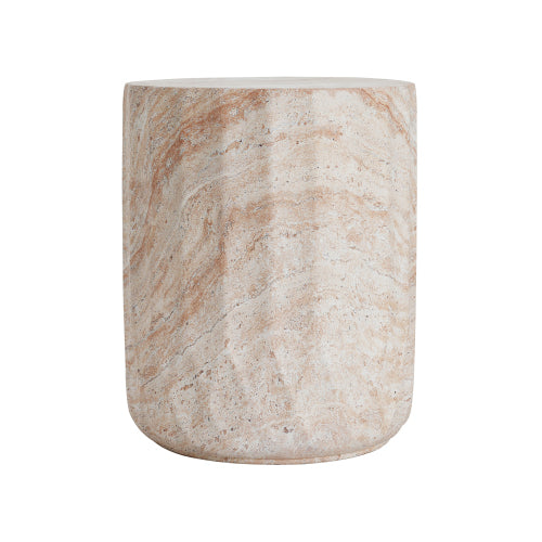 Outdoor/Indoor Lightweight Concrete Side Table,Cylinder Travertine Finish Accent Table