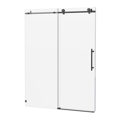 6-60"W x 76"H Frameless Shower Door, Sliding Shower Door, with Premium 5/16"(8mm)Thick Tempered Glass Shower Enclosure ,Chrome Matte Black With Buffer