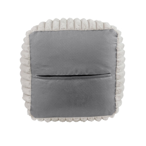 16 inch Off-White Corduroy Square Pouf Ottoman, Non-Slip Floor Seat, Bead Filled 300 LBS Capacity