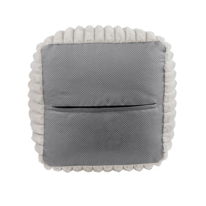 16 inch Off-White Corduroy Square Pouf Ottoman, Non-Slip Floor Seat, Bead Filled 300 LBS Capacity