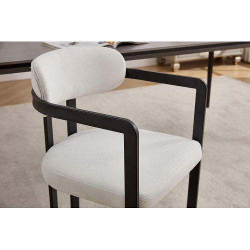 Modern Boucle Dining Chairs Set of 2, Mid-Century Upholstered Kitchen Chairs with Black Metal Legs
