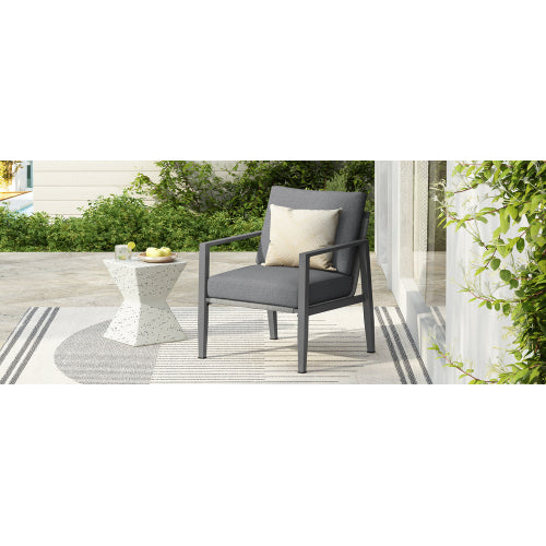 Gray Aluminum Lounge Chair with Sleek Rope Accents and Comfortable Cushions, Perfect for Modern Outdoor and Indoor Spaces