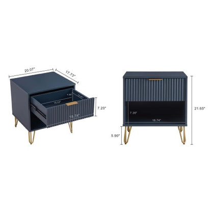 Midnight Blue Glam Nightstand with Tool-Free Assembly