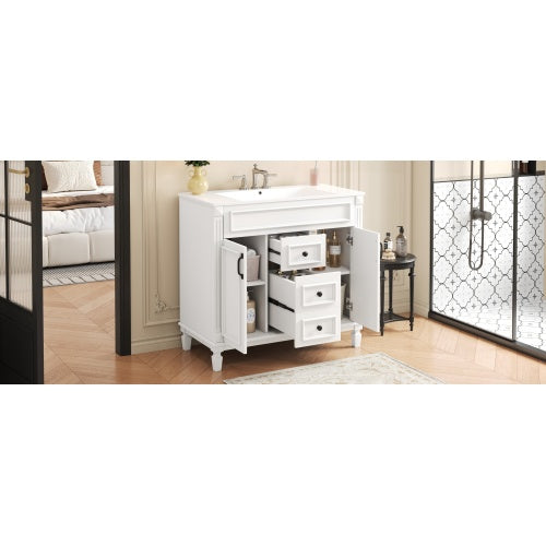 36'' Bathroom Vanity with Top Sink, Modern Bathroom Storage Cabinet with 2 Soft Closing Doors and 2 Drawers, Single Sink Bathroom Vanity