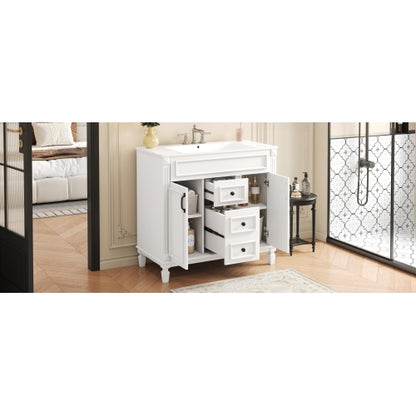 36'' Bathroom Vanity with Top Sink, Modern Bathroom Storage Cabinet with 2 Soft Closing Doors and 2 Drawers, Single Sink Bathroom Vanity