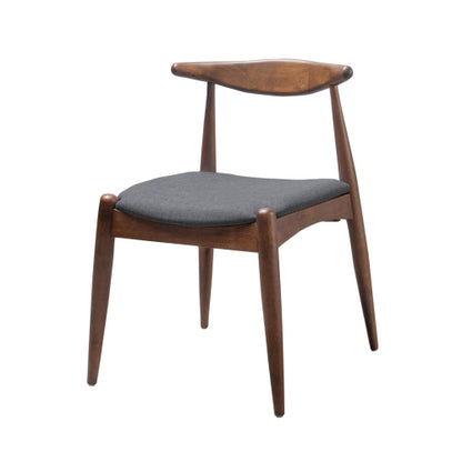Set of 2 Walnut + Charcoal Retro Rubberwood Dining Chairs, Ergonomic Arched Back TSCA Foam 300lbs Capacity