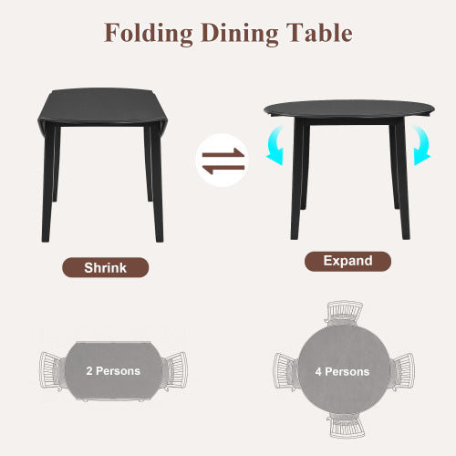 Extendable Round Dining Table for 2-4 People, Folding Wood Dining Table with Adjustable Size, Space-Saving Design for Small Apartments and Dining Areas - BLACK