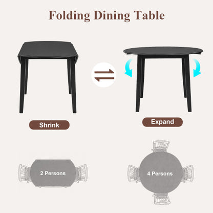 Extendable Round Dining Table for 2-4 People, Folding Wood Dining Table with Adjustable Size, Space-Saving Design for Small Apartments and Dining Areas - BLACK