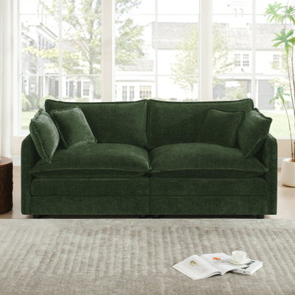Green Chenille Modern Deep-Seat Loveseat Sofa with 4 Throw Pillows