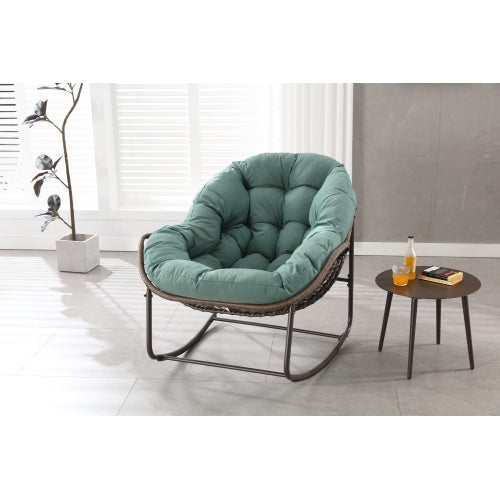 Outdoor Rocking Chair, Patio Oversized Wicker Egg Rocking Chair, Indoor & Outdoor Comfy Rocker Chair with Thick Cushion