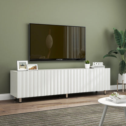 White Modern Particle Board TV Stand 2 Drawer Metal Leg Media Console Cabinet For 65 inch+ TV