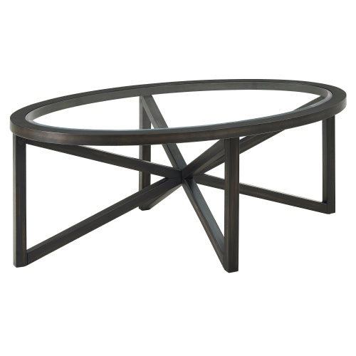 46.5 Inch Round Tempered Glass Coffee Table, Solid Wood Base Anti-Scratch Accent Table for Living Room & Terrace
