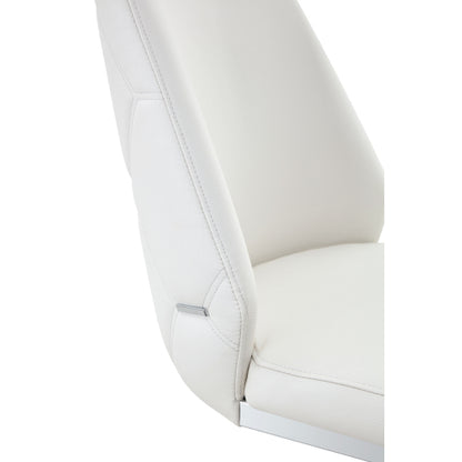 Set of 2 White Gold Mesh PU High Back Dining Chairs, Silver Back Ring Chrome Pull Handle Solid Iron Frame