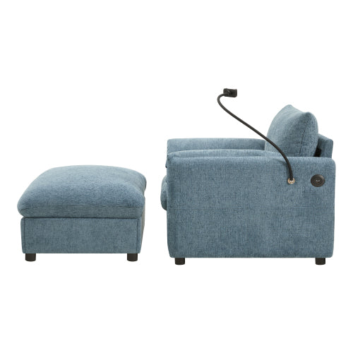 37 inch  Chenille Single Armchair, Storage Ottoman, USB-C Charger & Phone Holder