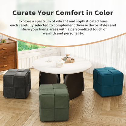 Blue Square Corduroy Ottoman Foot Stool, 300 LBS Sturdy No-Assembly Vanity Seat for Bedroom & Dorm