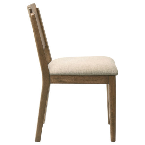 Set of 2 Walnut Finish Dining Side Chairs, Wood Frame Chairs with Wedge Cutout Back & Beige Fabric