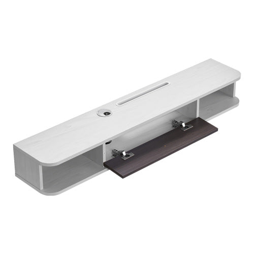 47 Inch White Floating Wall Mount TV Console, Particle Board Storage Cabinet with Cable Holes for TV