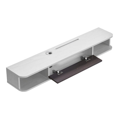 47 Inch White Floating Wall Mount TV Console, Particle Board Storage Cabinet with Cable Holes for TV