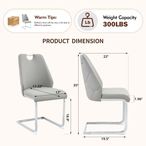 Set of 2 Light Gray Gold Mesh PU High Back Dining Chairs, Silver Back Ring Chrome Pull Handle Solid Iron Frame