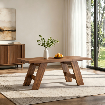 Walnut Grain MDF Dining Table with Outward-Sloping Legs