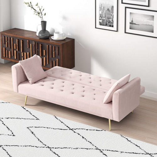 71 Inch American Retro Pink Velvet Convertible Love Seat Sofa Bed for Small Living Room Bedroom Office