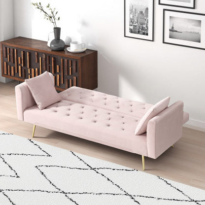 71 Inch American Retro Pink Velvet Convertible Love Seat Sofa Bed for Small Living Room Bedroom Office