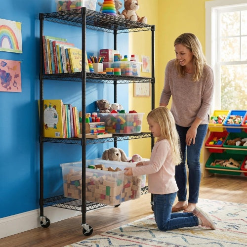 4-Tier Rolling Metal Wire Shelving Rack with Locking Wheels