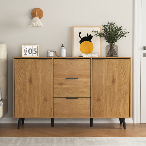 Natural Wood Sideboard Buffet Cabinet with 3 Drawers