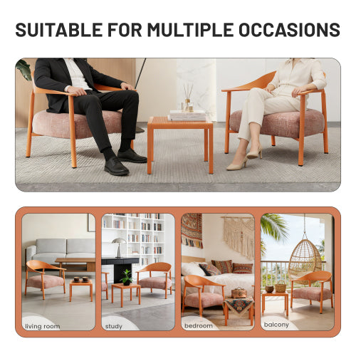 Holiday - Modern 2-Piece Accent Chair Set with Coffee Table – Apricot Brown PP & Steel Frame Sofa Set, Soft Cushioned Seating for Living Room, Lounge, Balcony (2 Chairs + 1 Table)