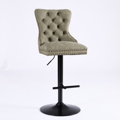 Furniture,Aged and Retro PU Swivel Barstools Adjusatble Seat Height from 26-33 Inch, Modern Bar Stools with Backs Comfortable Tufted for Home Pub and Kitchen Island (Olive Green,Set of 2)