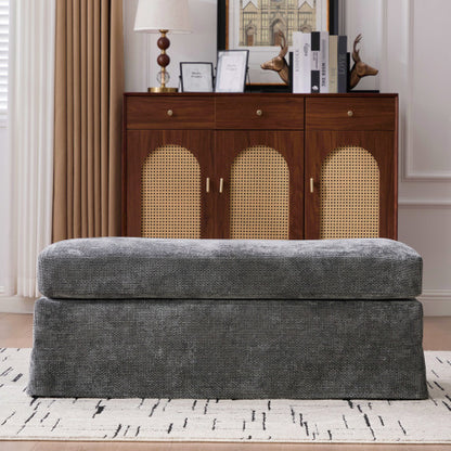 46 inch Charcoal Chenille Upholstered Ottoman with Black Metal Legs, 500 LBS Multiuse Footrest for Living Room Office