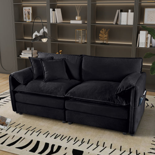 Black Oversized Chenille Modular Loveseat DeepSeat Cloud Sofa