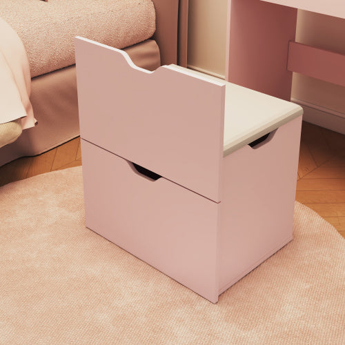 3-in-1 Multifunctional Vanity Desk Set, Flip-Up Mirror, 3-Color Lights, 2 Drawers, Hidden Storage Stool, White
