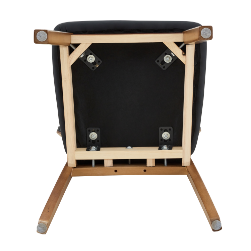 Set of 2 Walnut Wood Dining Chairs, Black PU Upholstered Hollow Back Modern Kitchen Chairs