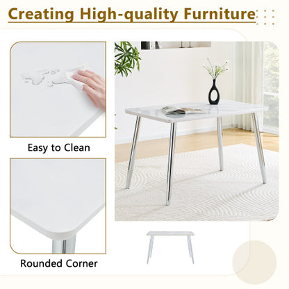 5-Piece Marble Glass Dining Set, Double-Layer Table & 4 White PU Shell Pattern Chairs