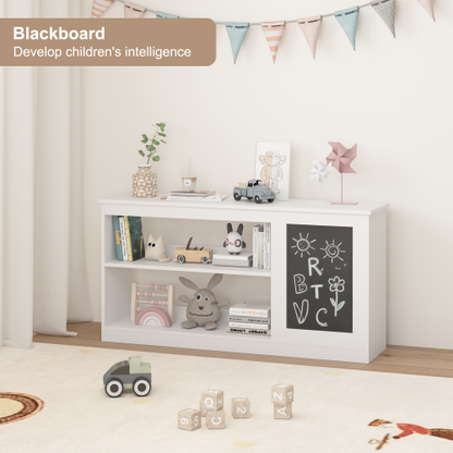3-in-1 Kids Bookshelf and Toy Storage Cabinet with Chalkboard