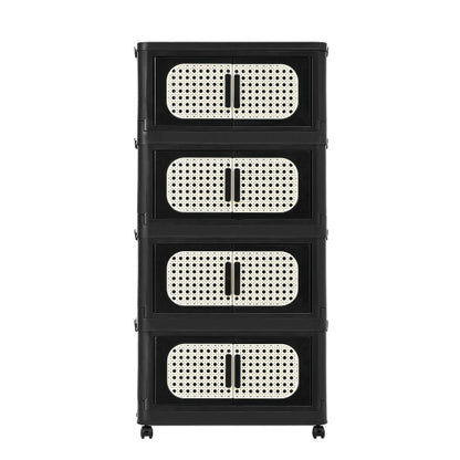 Retro Black 4 Tier Folding Storage Cabinet with Wheels Collapsible Magnetic Door 20 Inch