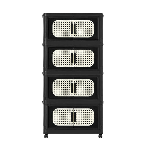 Retro Black 4 Tier Folding Storage Cabinet with Wheels Collapsible Magnetic Door 20 Inch