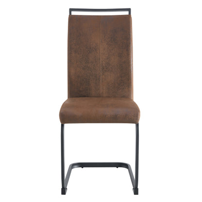 Set of 2 Vintage Brown Tech Fabric Dining Chairs, 39.3inch  High Back Metal Frame Accent Chairs
