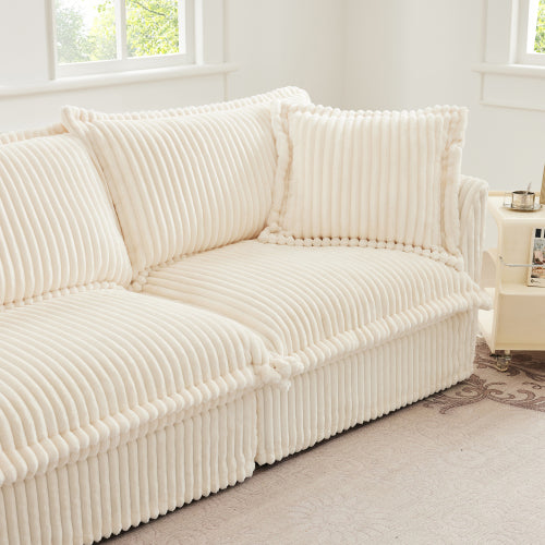 Cream Corduroy Modular Ottoman, Removable Cover High Resilience Footrest Seat for Living Room Bedroom